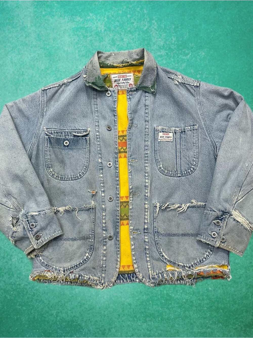 Vintage Benetton Chore Denim Jacket Aztec Lining